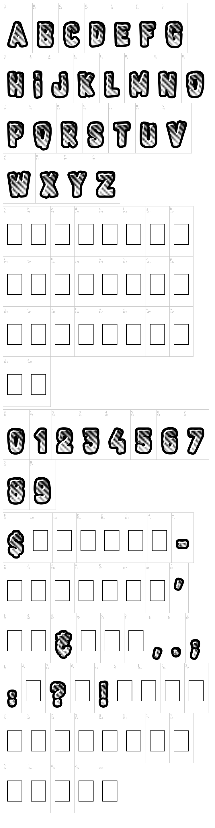 Fluo Gums font map